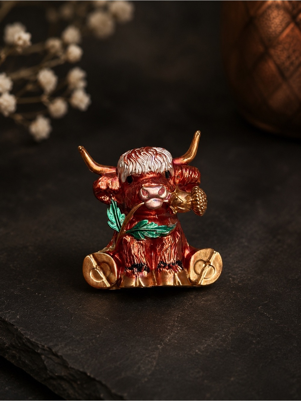 Red and Gold Highland Cow Brooch